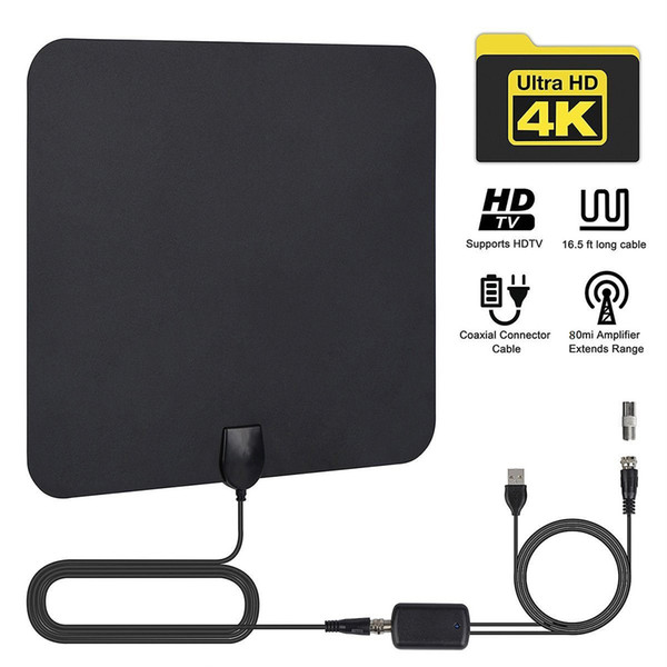 HDTV Antenna TV Digital HD 50 Mile Range Skywire TV Indoor 1080P 4K 16ft Coax Cable Easy Installation High Reception Amplified