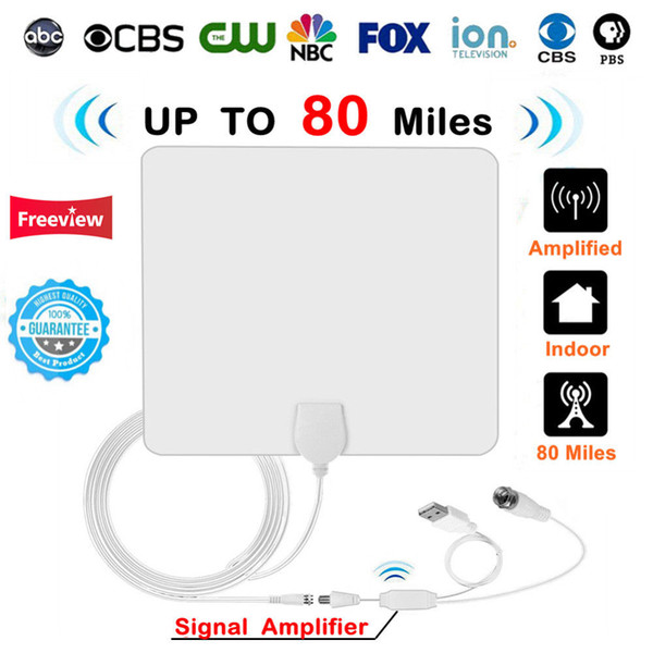 White 80 Miles Indoor Digital HD TV Antenna with Amplifier Signal Cable TV Surf Radius Antennas DVB-T2