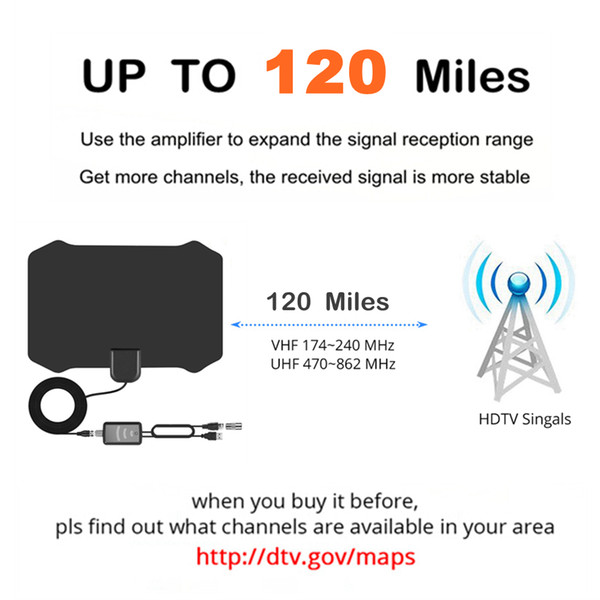 120 Miles Digital HDTV Indoor TV Antenna with Amplifier Signal TV Radius Surf Fox Antena Aerial