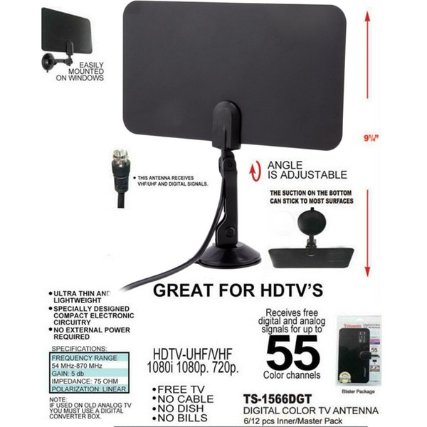 Freeshipping Newest High Quality Digital Indoor TV Antenna HD Flat Design High Gain HD TV DTV Box 54MHz-860MHz Hot Promotion