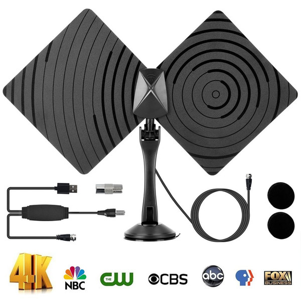 Rotatable 360 Degree 1080P HDTV Antenna 50 Miles Range Indoor Flat TV Antenna Bracket & Amplifier