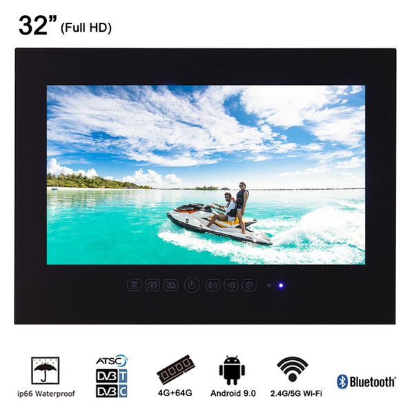 32 inch Smart Wi-Fi Internet Android 9.0 Black Full HD 1080 IP66 Waterproof Flat Screen Bathroom LED TV