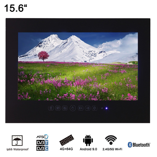 Soulaca 15.6inch Andriod 9.0 Bluetooth LED Smart Waterproof Black TV Wall Mount Screen Anti Water LCD T156FS-B