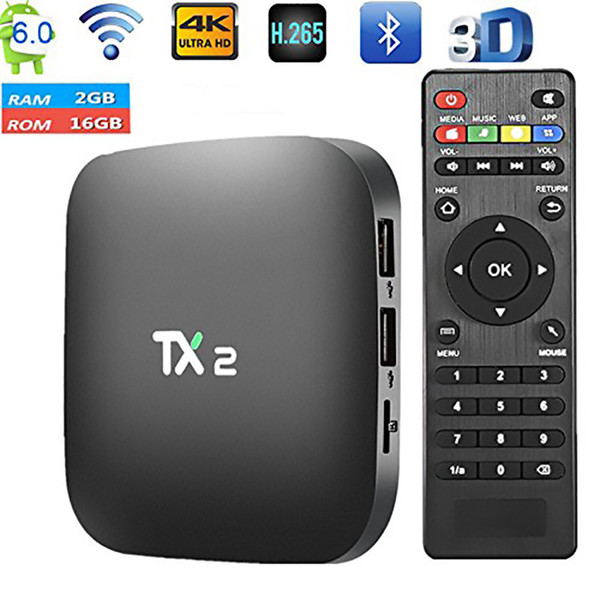 2GB+16GB TX2 R2 Android 6.0 Smart IPTV TV Box Bluetooth KD16.1 RK3229 WiFi 4K Media Player