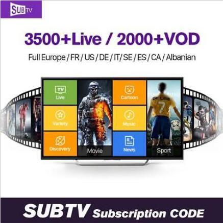 SUBTV IPTV LIVE TV+VOD 1 Years subscription working Android Enigma, Mag25X, Mobile Phone, Smart TV