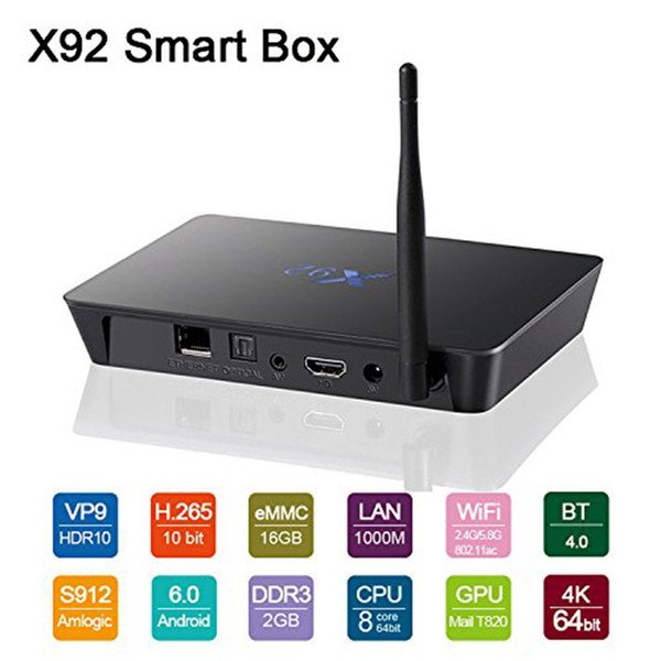 X92 TV Box Amlogic S912 Android 6.0 Smart TV Box 3GB 32GB Octa-core 2.4GHz / 5.8GHz WiFi HDMI 2.0a & USB 2.0 AV LAN SD Card Slot