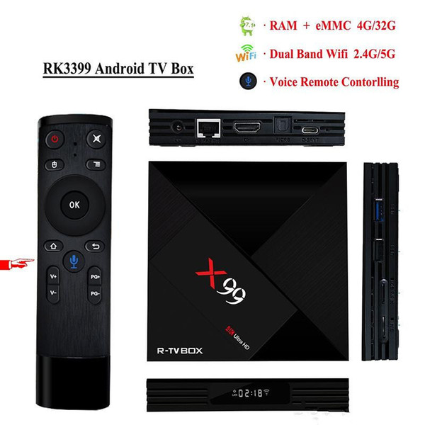 Best Price RK3399 with Dual-Core X99 Amlogic S912 Voice Remote Contro Type-C 3.0 Android 7.1 TV BOX 4K BT4.1 Smart Media Player