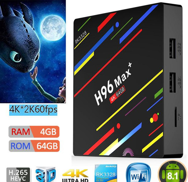 H96 Max Plus 4GB 64GB Android 8.1 TV Box RK3328 4K Smart Streaming Media Player Support 2.4G 5G Dual Band Wifi Better MX10 S8 Max