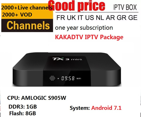 android 7.1 OS tv box with 2000+ channels VOD channels ARABIC Turkey French UK DE TURKEY Rossia Poland TX3 mini android 7.1 tv box 1GB+ 8GB