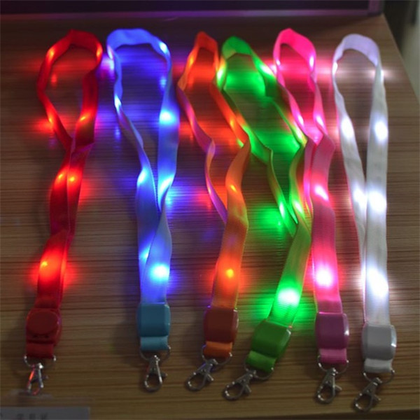 LED Flashing Neck Nylon Strap Work ID Card Band Lanyard Key Chain Exhibition Show Tag Badge Hanging Cord Rope Phone Straps Party Decoration