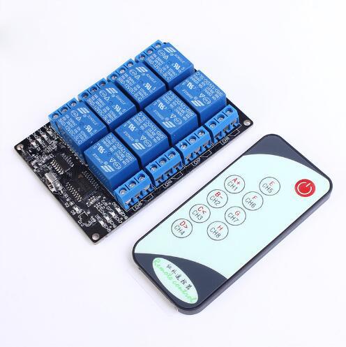 Free shipping! 12V 8 Channel IR Infrared Receiver Board Delay Relay Driving Module + 9 Keys IR Remote Control Transmitter Self-Lock Controll