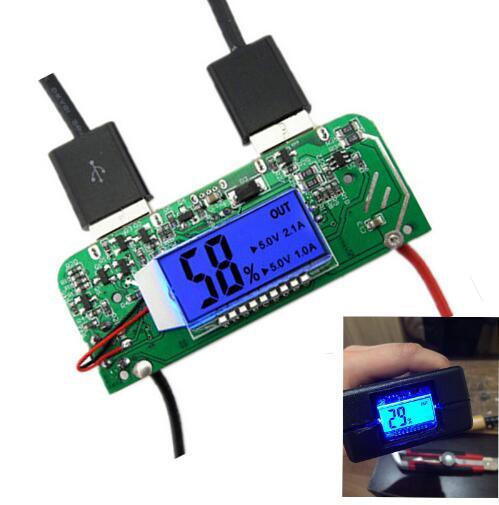 Free shipping! 1pc Dual USB 5V 2.1A 1A Mobile Power Bank Charger PCB Board Step Up Module LED Display for 18650 Battery