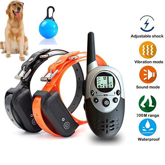 1100m dog training collar, professional remote dog training collar, vibration and light, rechargeable and waterproof collar training 2 dogs