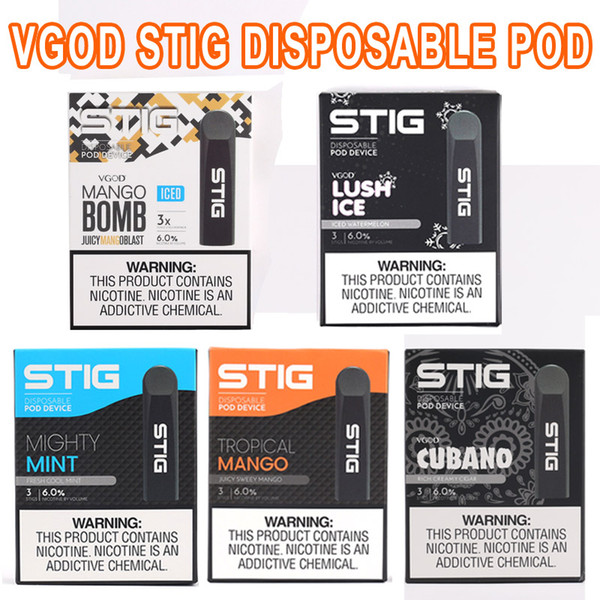 100% Original VGOD STIG Disposable Pod Device 3Pcs Pack 270mAh Battery 1.2ml Cartridge Vape Pen Kit vs novo juul kit Refly