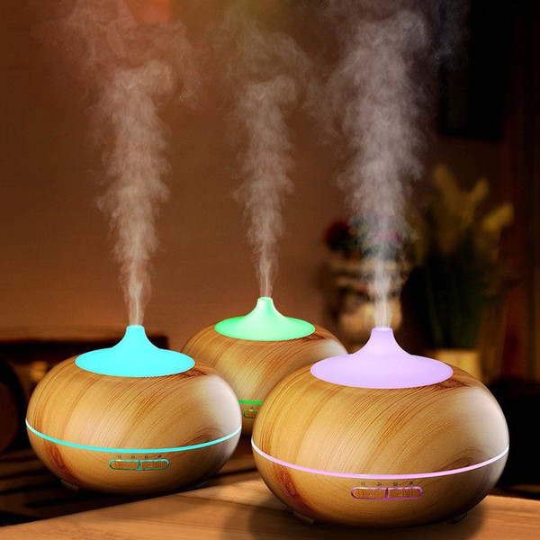 Factory Wholesale 300ml wooden Aroma Diffuser Wood Grain Ultrasonic Mist Maker with LED Multicolor Light Humidifier for Office/Home yoga Spa