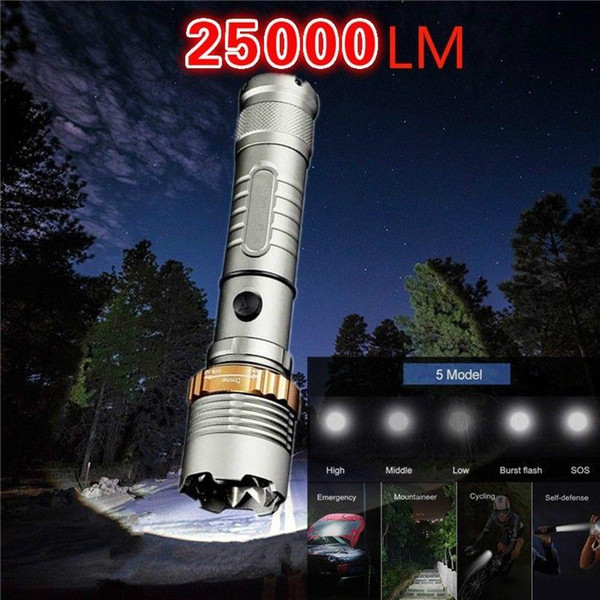 NEW LED Flashlight 25000 LM XML T6 Torch Zoomable Waterproof lanterna Led flash E180