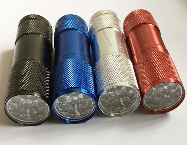 Wholesale 9 LED Flashlight UV Ultra Violet Mini Portable Flashlight Torch Light Lamp Silver Free DHL