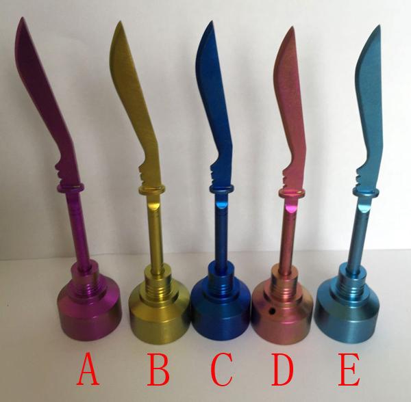 Anodized Colorful Titanium Carb Caps Fit 14mm 18mm With Sword On Top With 1 Angled Hole For Smoking Glass Bongs Water Pipe Accessories