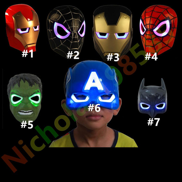 LED Glowing Light Mask Eye Light Flash Hero Captain America Hulk Iron Man Mask For Kids Adults Party Halloween Birthday Full Face Masks