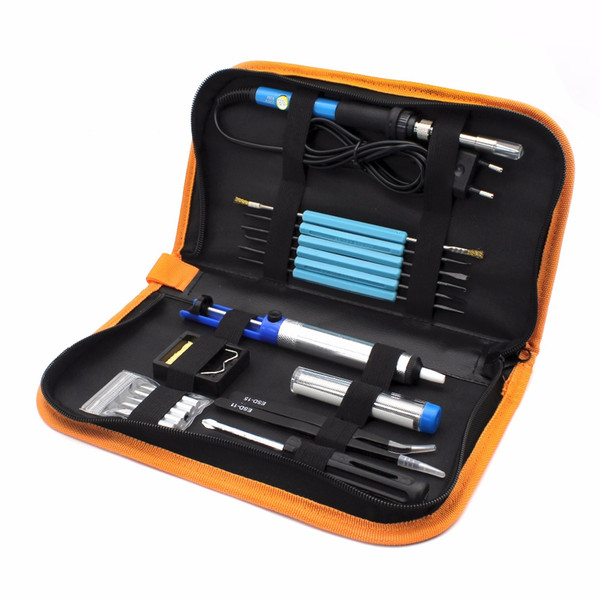 US EU Plug 110v 220v 60w Adjustable Temperature Electric Soldering Iron Kit+5pcs Tips Portable Welding Repair Tool Tweezers Solder Wire