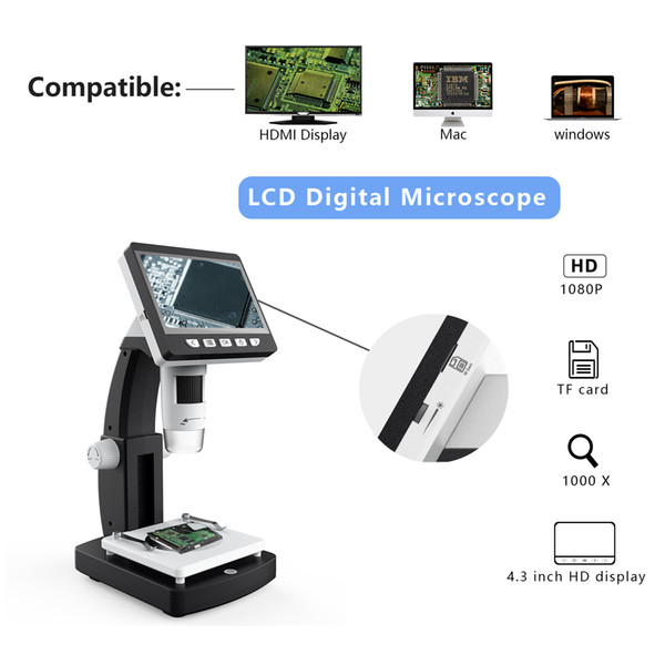 4.3 Inch 50/1000X HDMI Portable USB Digital Microscope