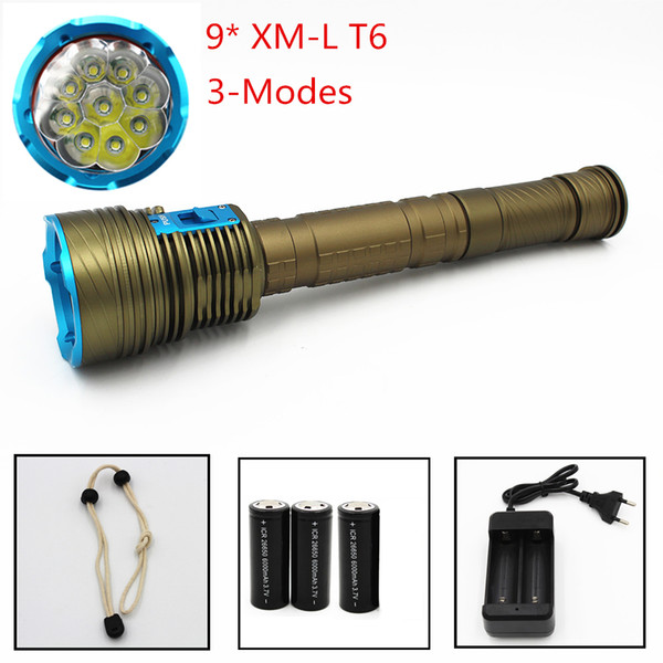 2019 Best Selling Products China Wholesale Good Quality 9x CREE XM-L T6 3*18650 Battery IP68 Diving LED Flashlight