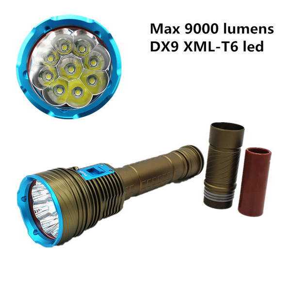 9000Lumens 9x T6 Diving LED Flashlights 3 Mode 100M Underwater Waterproof Tactical Torch +3x18650 Battery +Charger