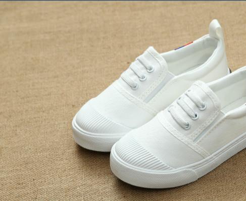 Children's canvas shoes Spring 2018 Boys'sneakers Girls' sneakers Children's cloth shoes Student shoes Pure white sneakers