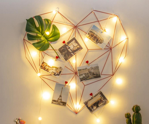 Iron grid photo wall creative ins dormitory hanging seamless nail photo frame wall photo wall hemp rope clip decoration