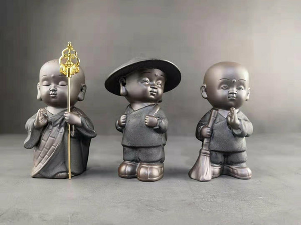 3 Mini cute Buddha statues Ceramic purple sand ornaments home decoration