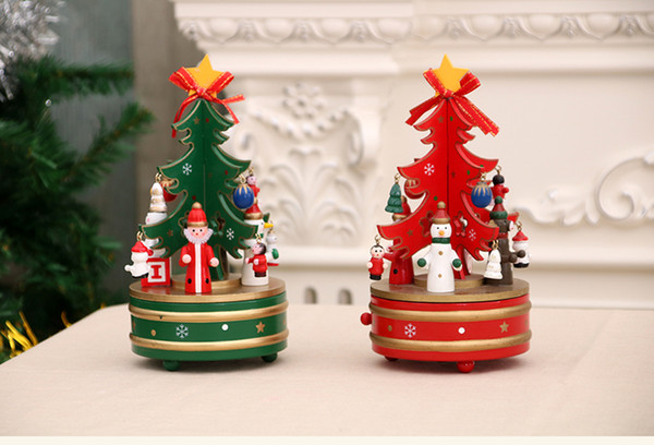 Christmas decorations Christmas wood rotating music box, music box, Christmas tree decoration, children's gifts