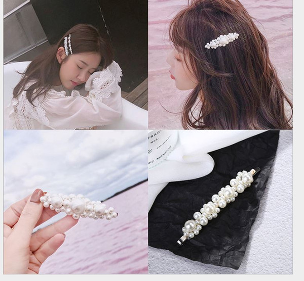 Web celebrity pearl hair clip hair ornaments Korean version ins wind fairy morale sweet bangs clip a word hairpin