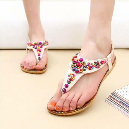 Women Summer Boho Bohemian Beach Ethnic Flat Ankle Strap Sandals Shoes