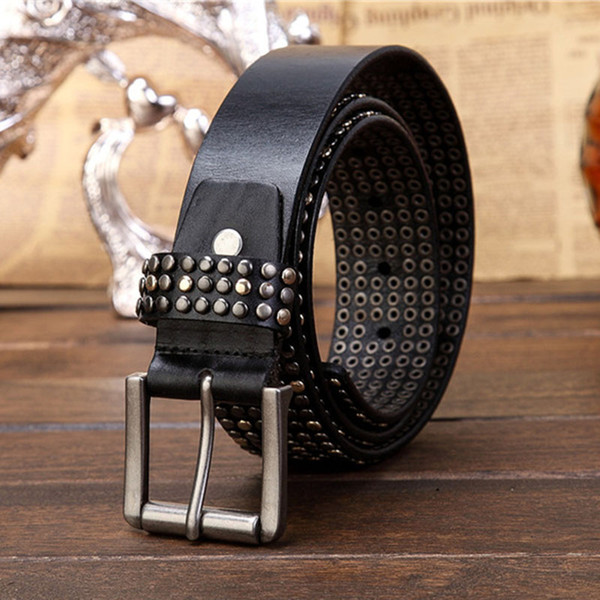 2017 Fashion High Quality Leather Metal punk Belts Women Men Designer Belts European Style High Brand waistbands 3 Colors Size 105-120cm