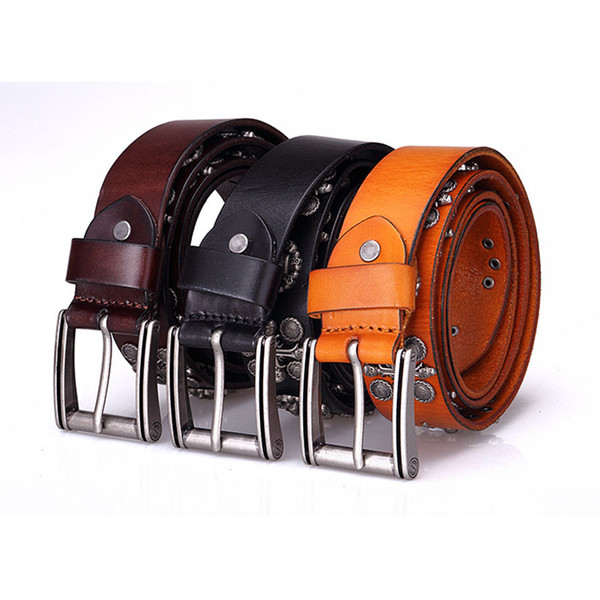 2017 Fashion High Quality Punk metal 100% cows Leather Pin Buckle Belts Men luxury Designer Belts Style High Brand waistbands Size 105-125cm