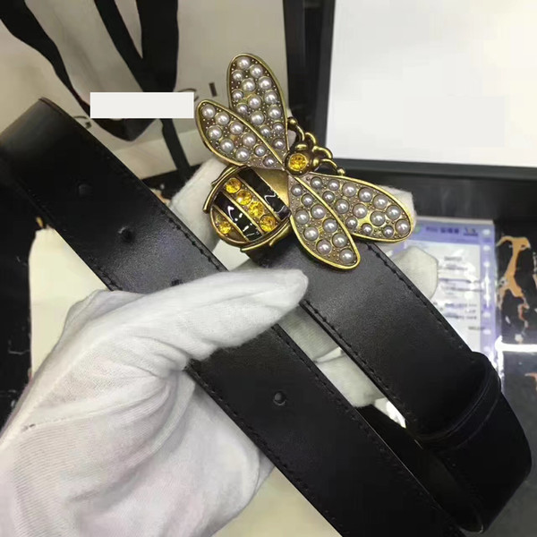 Good Quality luxury belt 100% Genuine Leather bees Design Buckle Belts For Women luxury Designer Belts Men waistbands Size 95-125cm