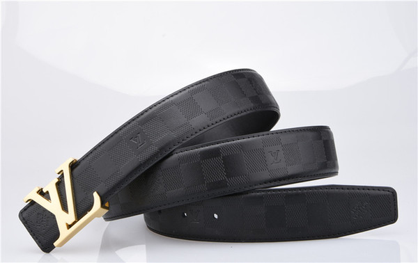 2018 fashion design belts for men high quality alloy smooth buckle belt waist high qualtiy plaid leather belts without box A720a