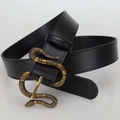 Free shipping high quality brass snake belt buckle black cowhide belt for men and women leisure high waist belt