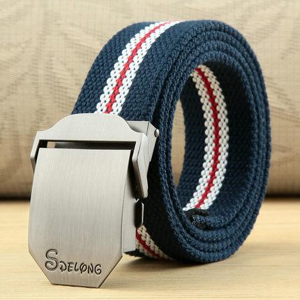 Men's canvas belt smooth buckle automatic buckle belt simple Korean version of the personality of the influx of young students plus long pan