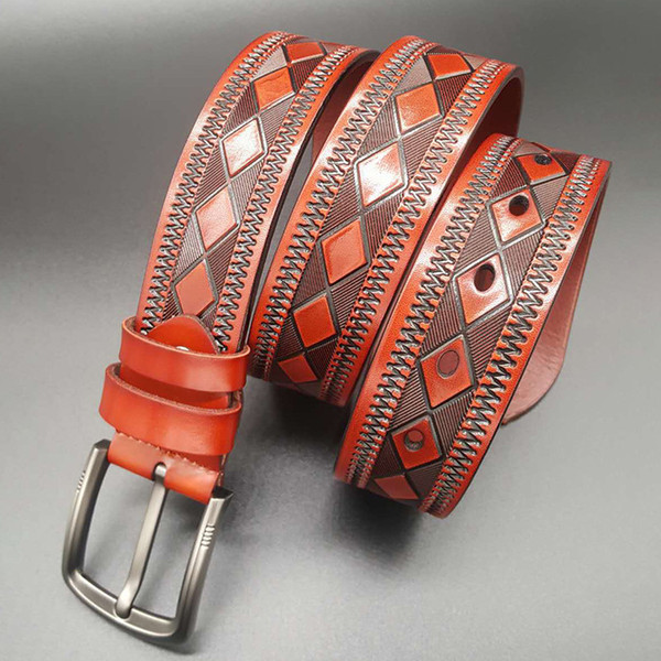 2018 new men's fashion printed leather belt wholesale creative business gift belt