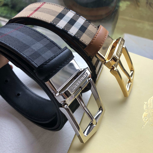 2019 men belt top quality Men's belts Fashion Plaid High quality Genuine leather man belt With box For strap