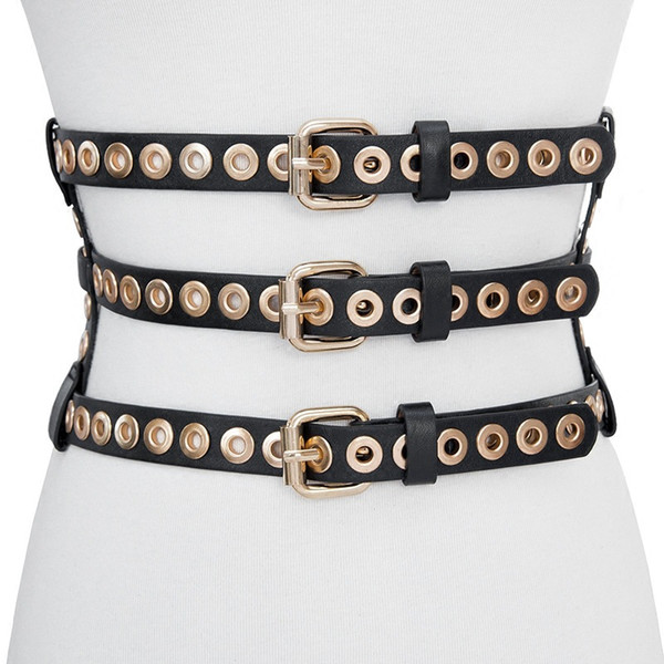 2018 Fashion Women Metal Wide Belt Hollow Leather Girl Belt Alloy Elastic Lady Multilayer Belts Leather Strap Buckle Belt