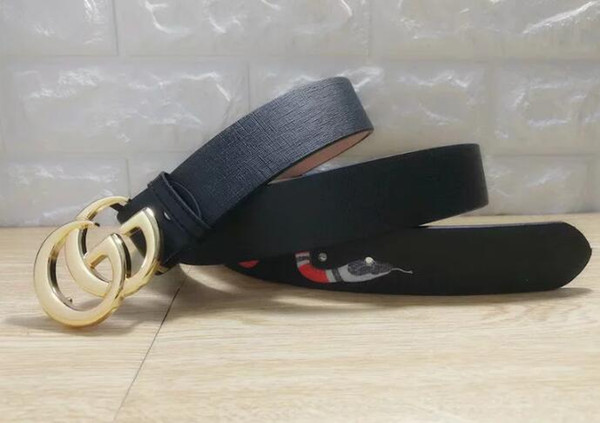 sales of the new men's and women's black leather business belt with pure color and snake belt buckle