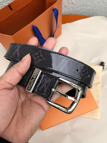 Hot selling new Mens womens black belt Genuine leather Business belts Pure color belt pattern buckle belt for gift,model 20