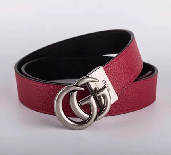 The latest gold letters men and women buckle head leather belt solid color belt body casual business accessories can be wholesale