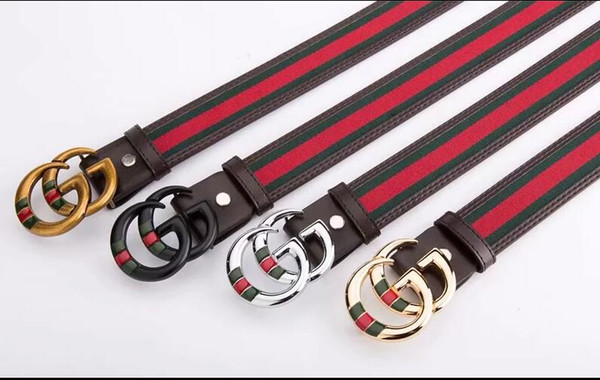 Luxury senior belt, red and green buckle classic coffee edge stripe belt body, men's belt