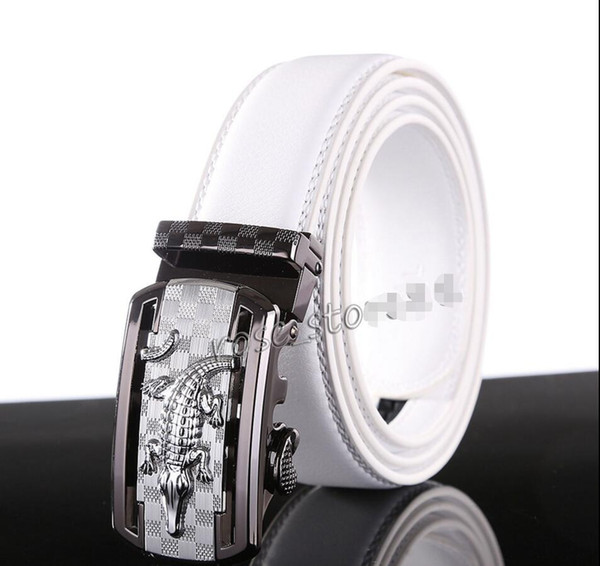 2017 Leather Men's leather silver automatic white crocodile belts belt buckle