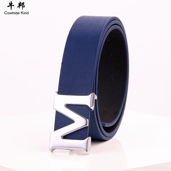 Designer Fashion Leather Belt Men High Quality Luxury Brand Casual Strap Male Silver S Smooth Buckle Cowather For Jeans