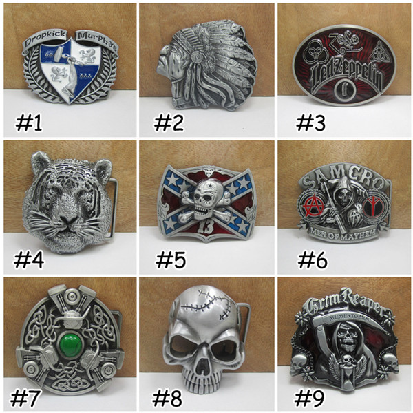 2016 Adult Mens Skull Crossbones Eagle Tiger Rebel Dixie Flag Metal Belt Buckle Western Decorative Belt Buckle Silver E874L