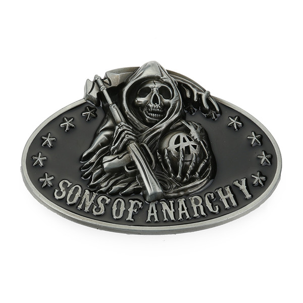 Oval Black Grim Reaper Skull Anarchy Belt Buckle